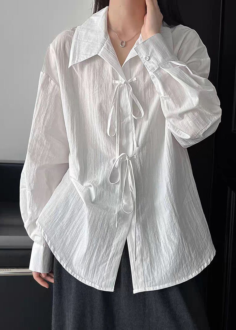 Brief White Tie Lace Solid Shirt Lantern Sleeve