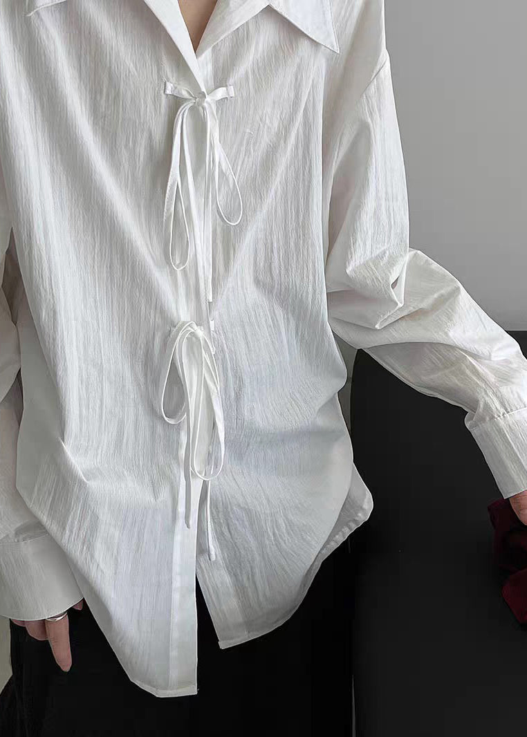 Brief White Tie Lace Solid Shirt Lantern Sleeve