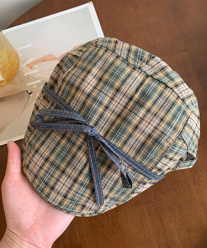 British Style Bow Red Plaid Versatile Breton Hat