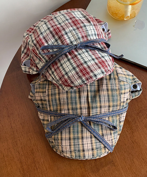British Style Bow Red Plaid Versatile Breton Hat