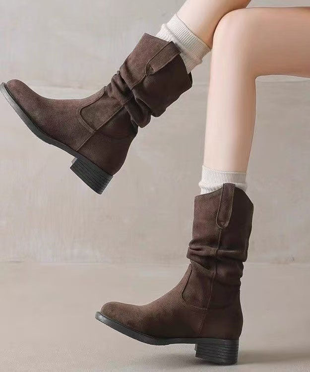 Brown Boots Faux Leather Chic Mountaineering Boots