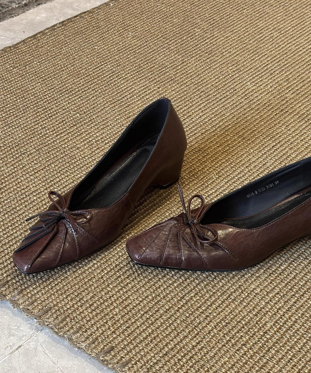 Brown Bow Splicing Sheepskin Chunky Shoes For Women
