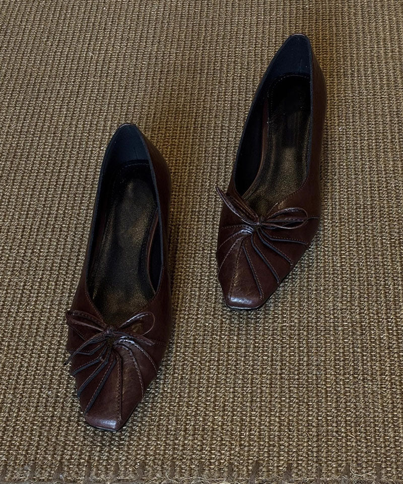 Brown Bow Splicing Sheepskin Chunky Shoes For Women
