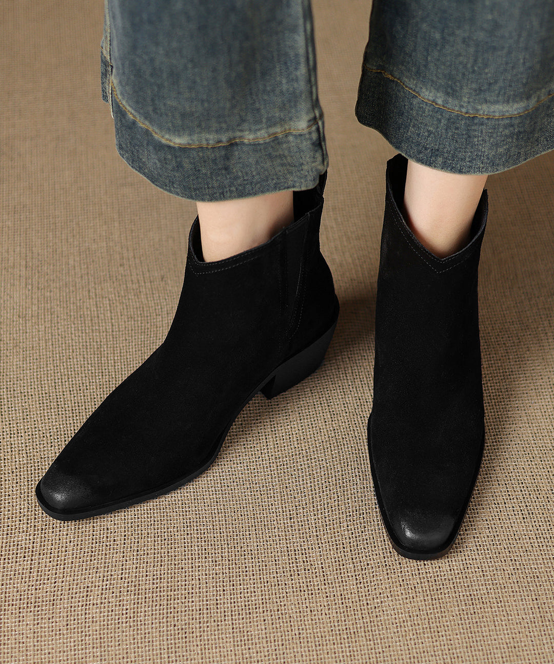 Brown Chunky Suede Classy Splicing Ankle Boots