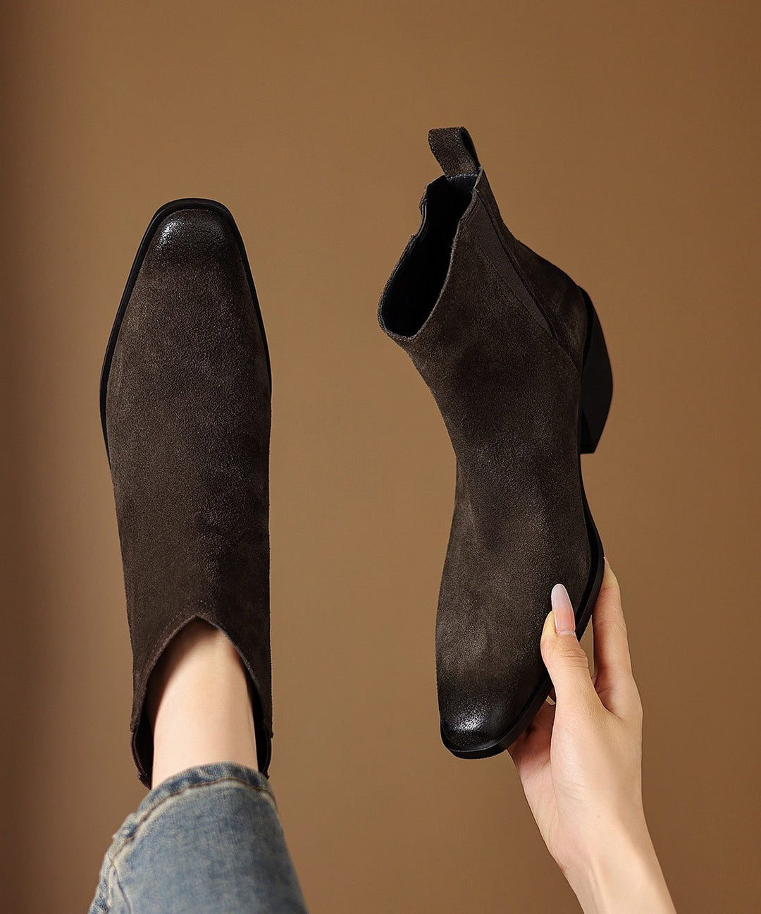 Brown Chunky Suede Classy Splicing Ankle Boots