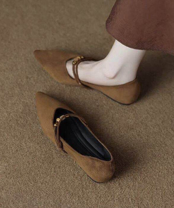 Brown Faux Leather Flat Feet Shoes Pointed Toe Flat Shoes