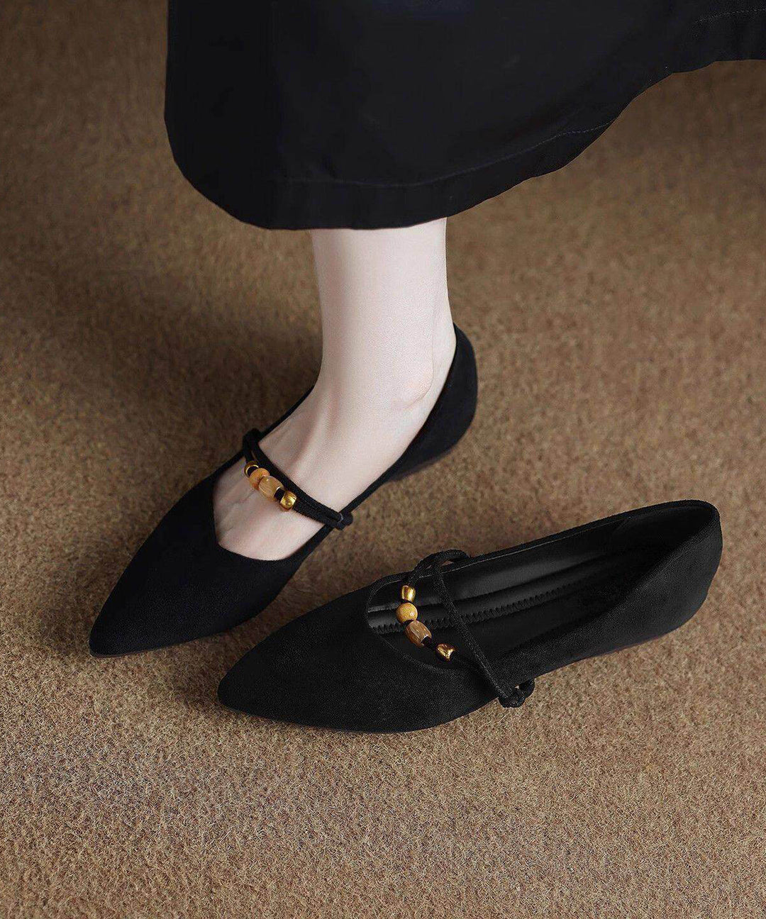 Brown Faux Leather Flat Feet Shoes Pointed Toe Flat Shoes