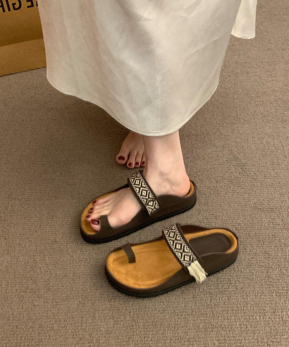 Brown Faux Leather Soft Toed Slippers For Summer 2026
