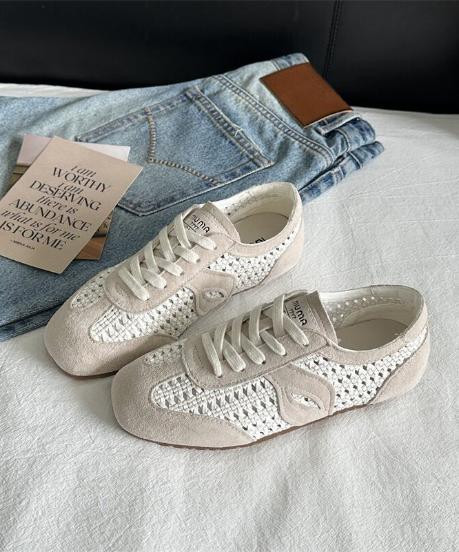 Brown Hollow Out Women Suede Fitted Splicing Flat Shoes Lace Up