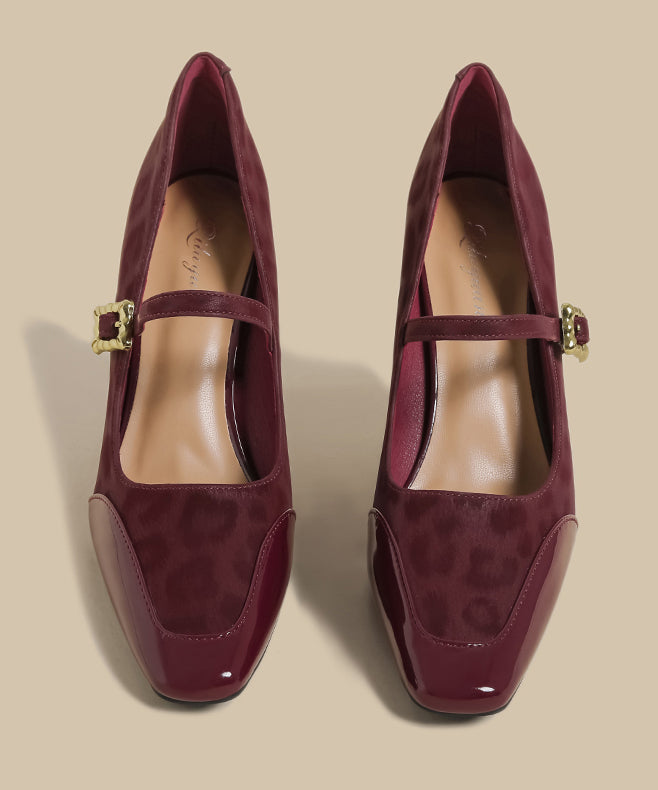 Brown Leopard Buckle Strap Splicing Stiletto High Heels