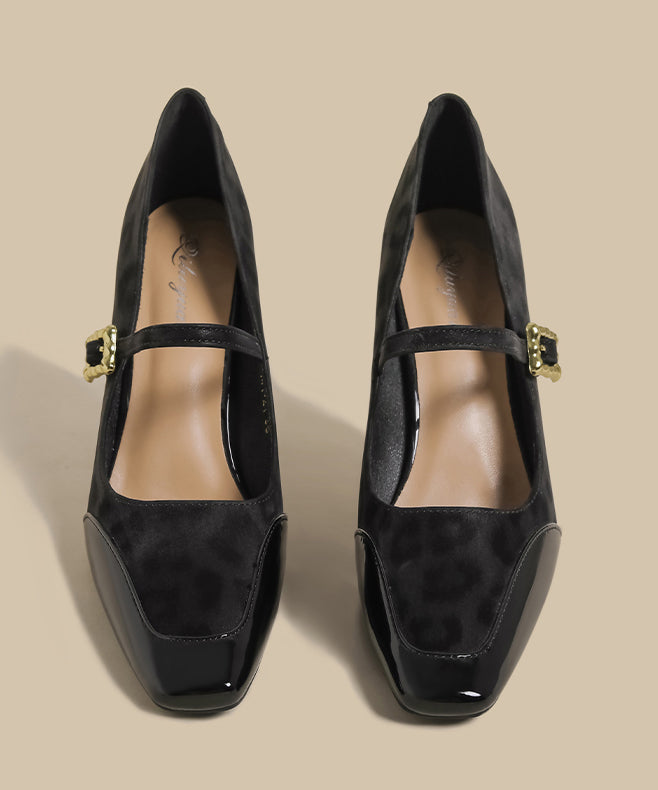 Brown Leopard Buckle Strap Splicing Stiletto High Heels