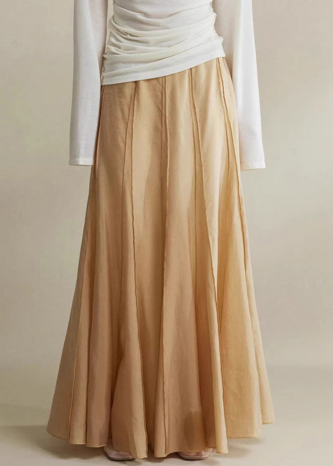 Brown Patchwork Silk Cotton Maxi Skirts High Waist