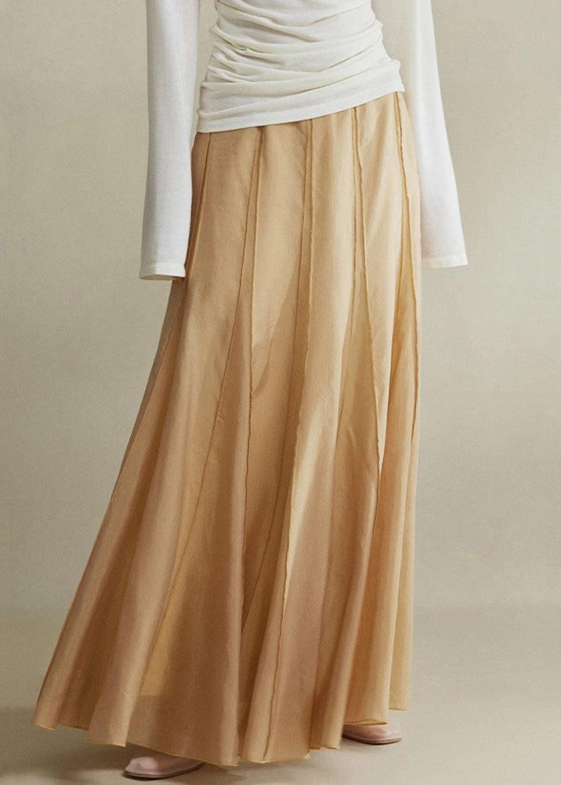Brown Patchwork Silk Cotton Maxi Skirts High Waist