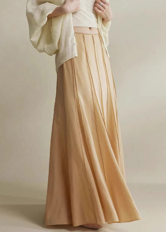 Brown Patchwork Silk Cotton Maxi Skirts High Waist