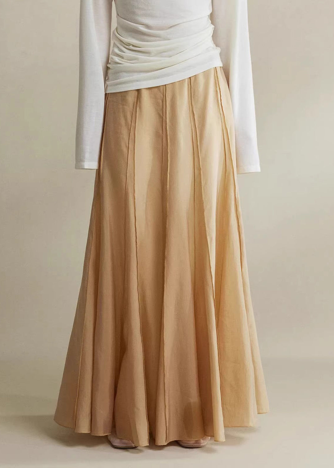 Brown Patchwork Silk Cotton Maxi Skirts High Waist