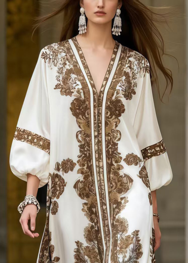 Brown Print Silk Maxi Dresses Oversized Summer