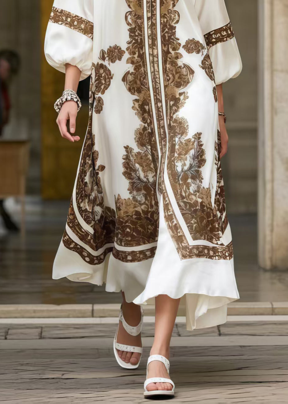 Brown Print Silk Maxi Dresses Oversized Summer