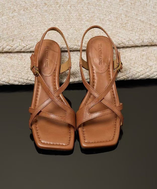 Brown Sandals Chunky Sheepskin Casual Sandals