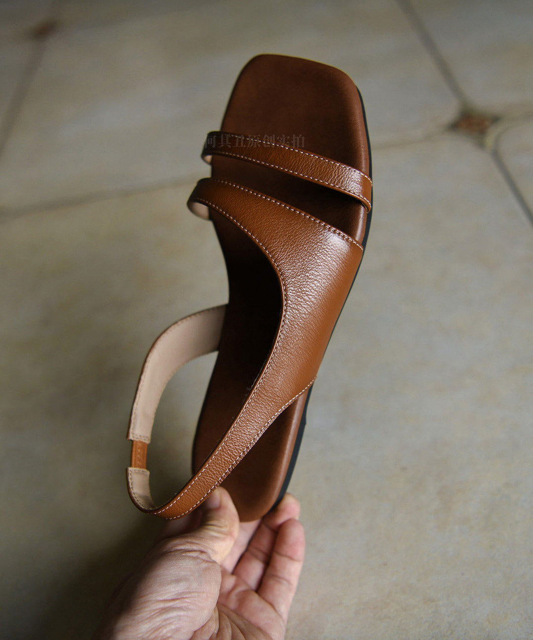 Brown Sandals Cowhide Leather Simple Sandals