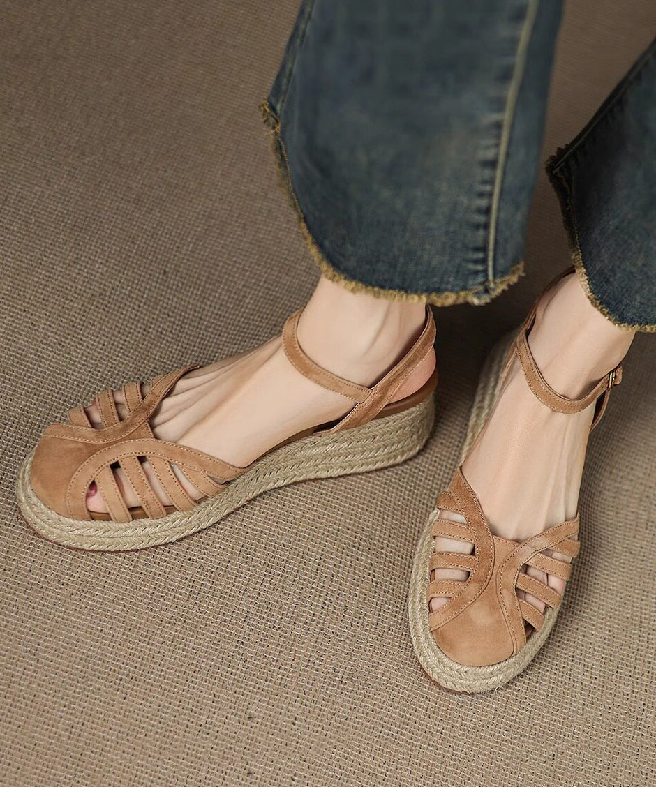 Brown Sandals Hollow Out Wedge Sandals