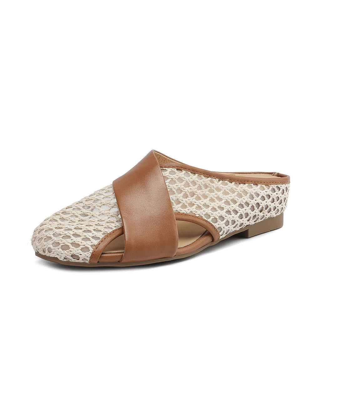 Brown Sheepskin New Splicing Breathable Mesh Slide Sandals