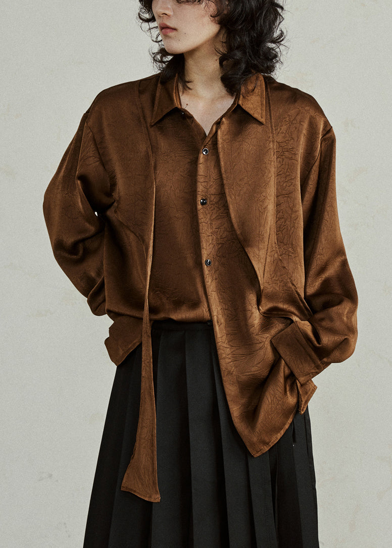 Brown Shirt Ribbon Peter Pan Collar Fall