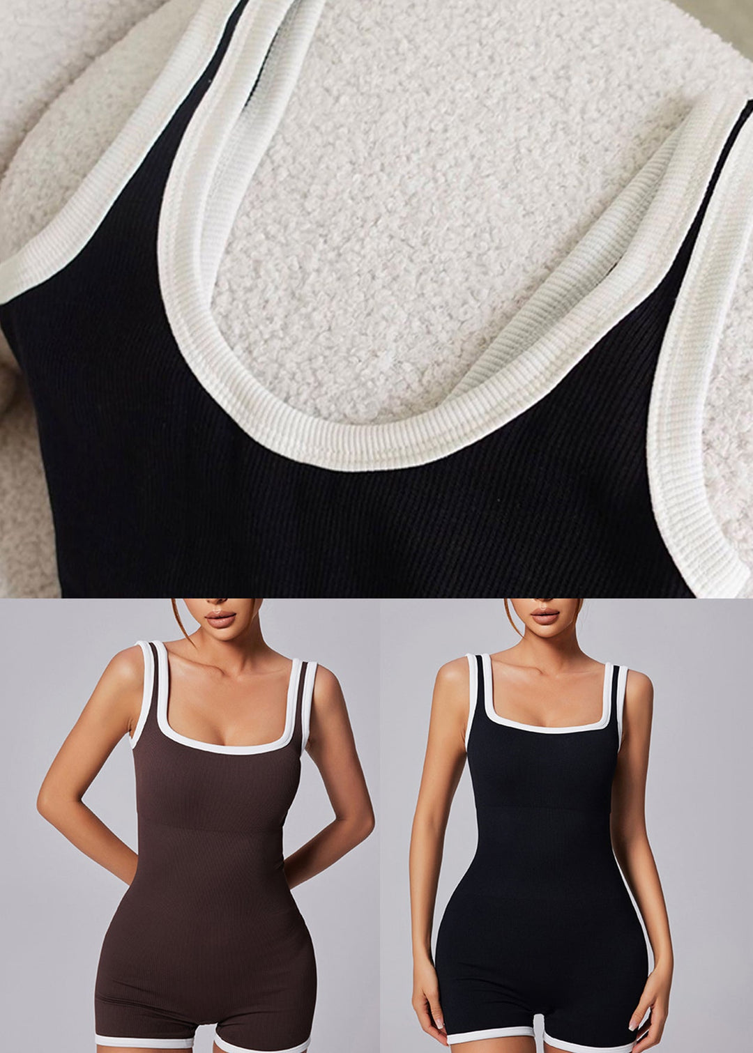 Brown Square Collar Butt Scrunch One Piece Workout Suit