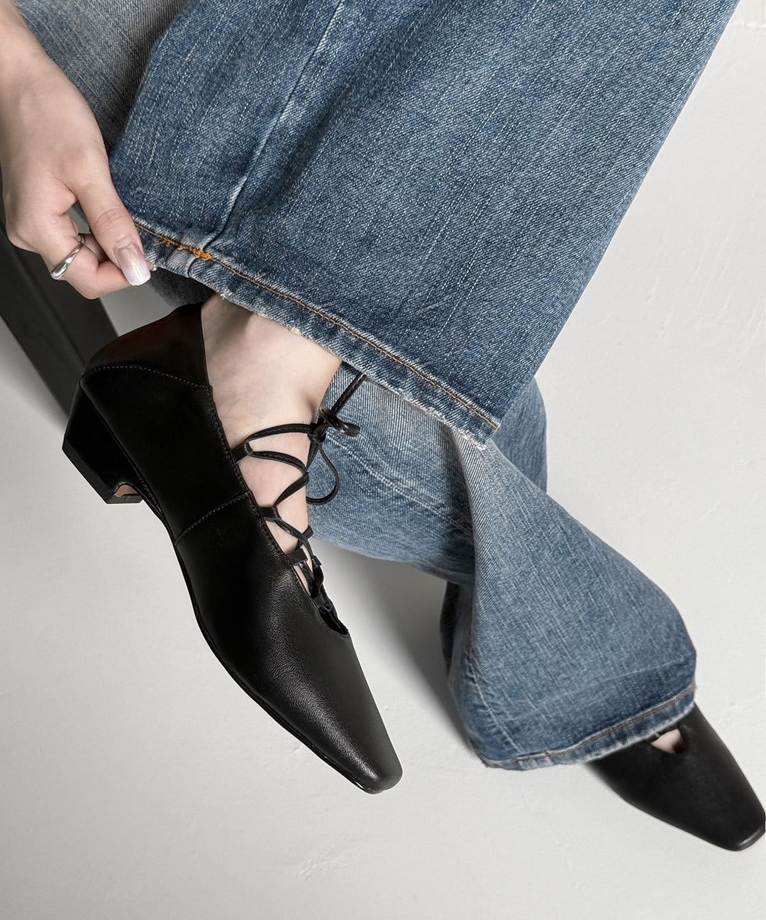 Brown Suede Cross Strap Splicing French Chunky Shoes