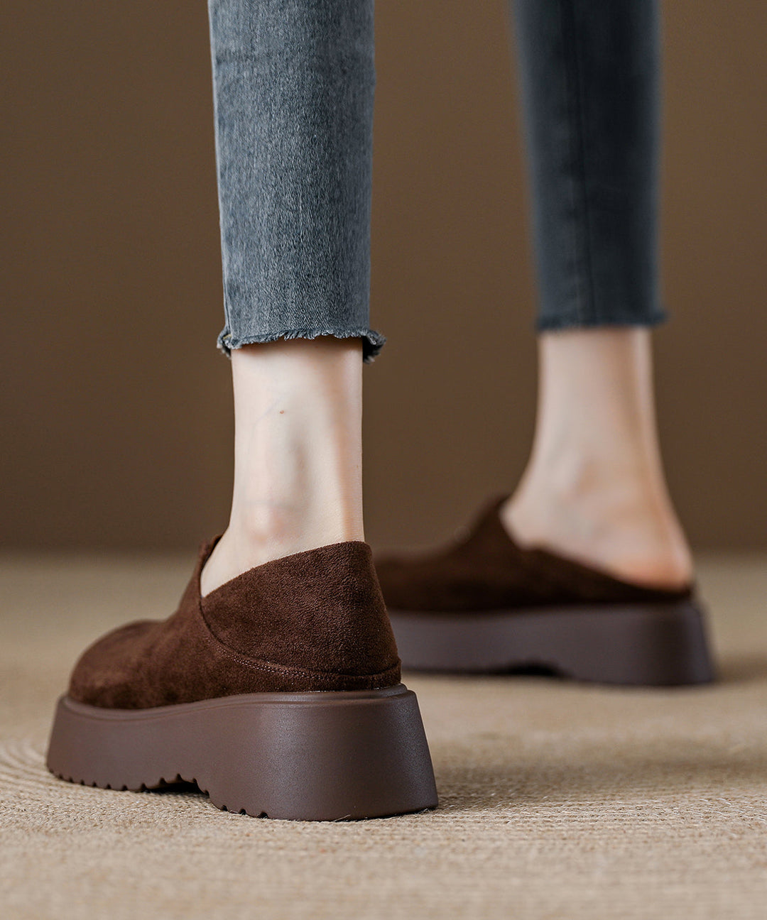 Brown Suede Splicing Women Comfy Loafers