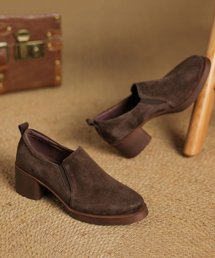 Brown Suede Women Splicing Chunky High Heels