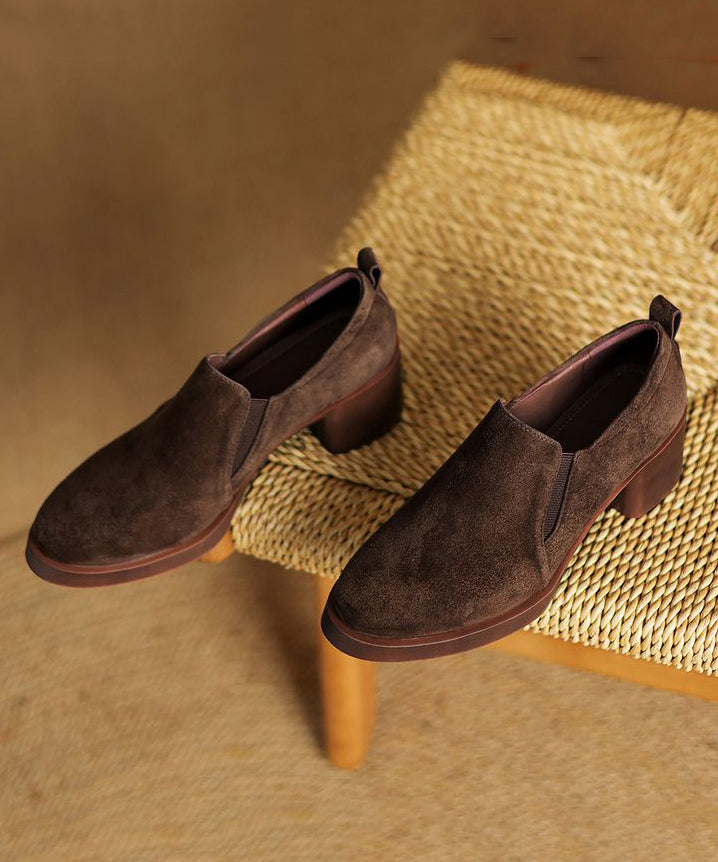 Brown Suede Women Splicing Chunky High Heels