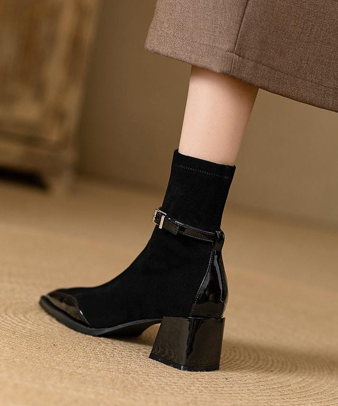 Brown Zippered Chunky Suede Elegant Splicing Boots