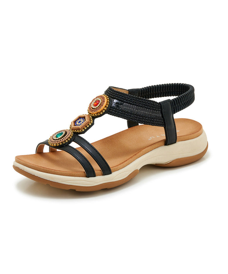 Brown Zircon Splicing Boho Platform Sandals Peep Toe