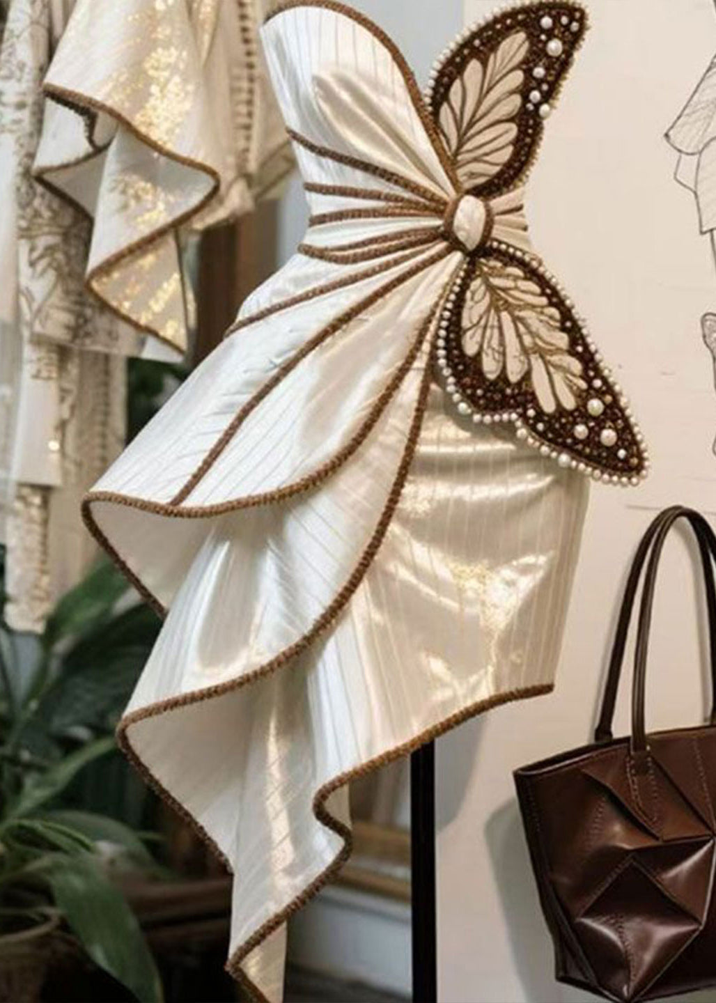 Butterfly Decoration Nail Bead Asymmetrical Dress Design 2025 New