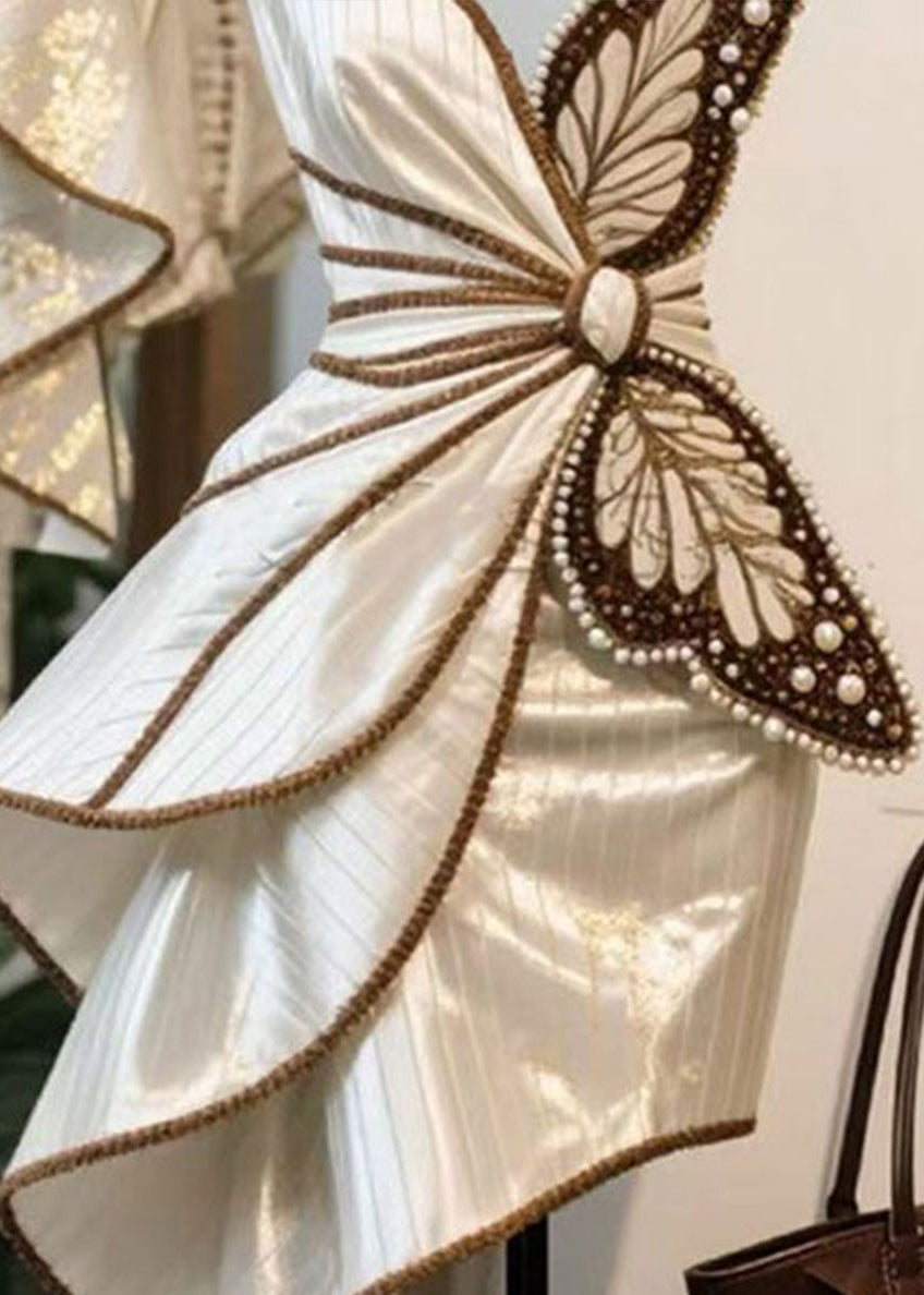 Butterfly Decoration Nail Bead Asymmetrical Dress Design 2025 New