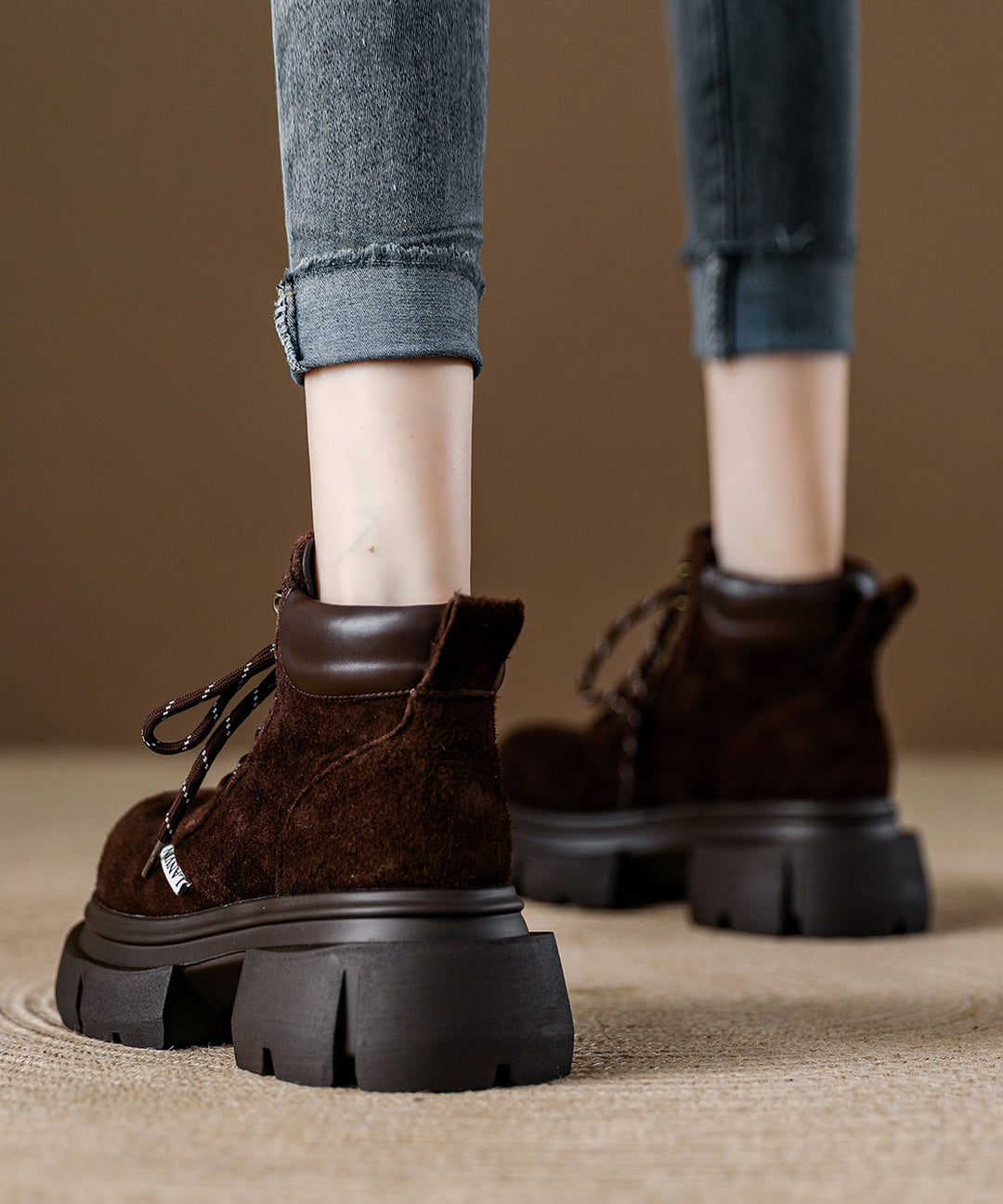 Camel Platform Suede Comfy Splicing Lace Up Boots