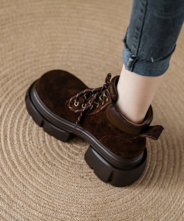 Camel Platform Suede Comfy Splicing Lace Up Boots