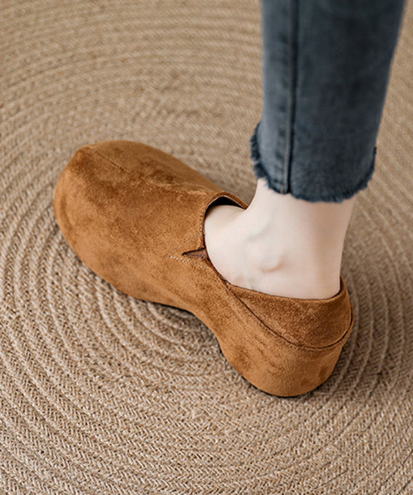 Camel Platform Suede Women Splicing Loafer Shoes