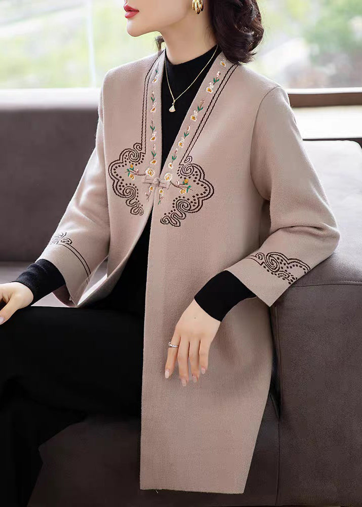 Camel Print Button Woolen Cardigans Fall