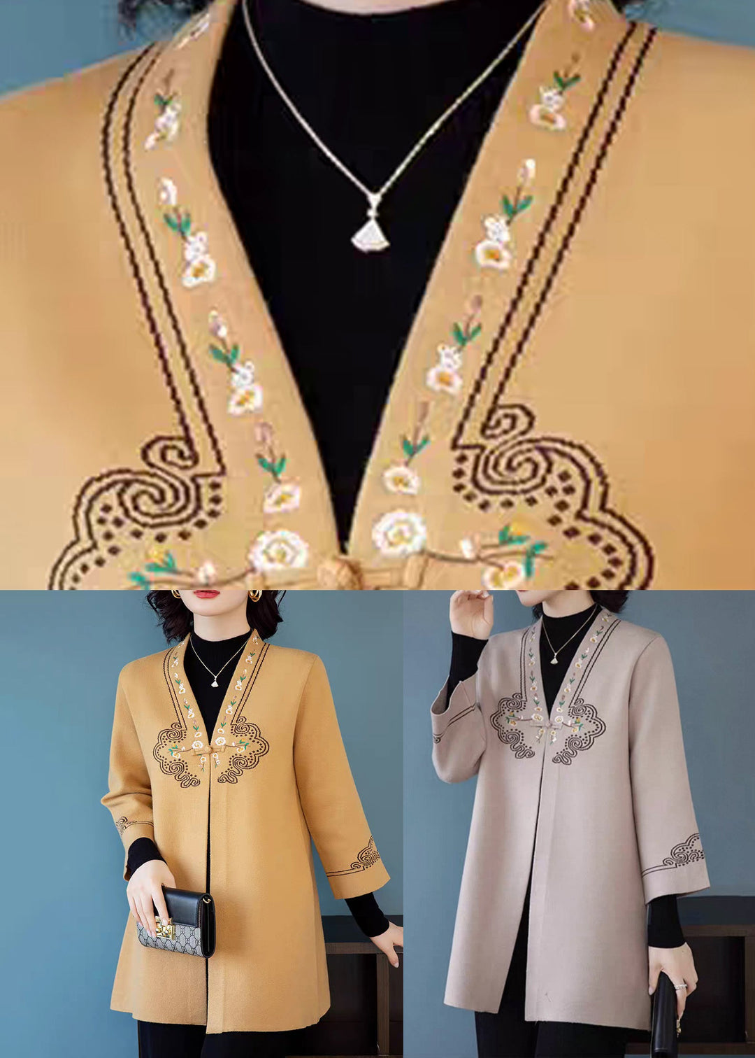 Camel Print Button Woolen Cardigans Fall