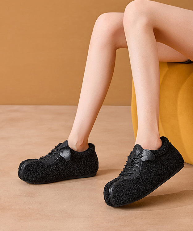 Camel Suede Lace Up Splicing Loafers Fuzzy Wool Lined