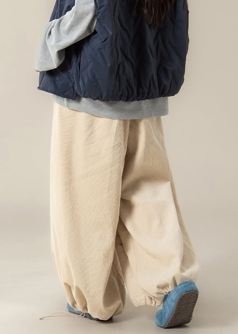 Casual Apricot Drawstring High Waist Cotton Beam Pants Fall