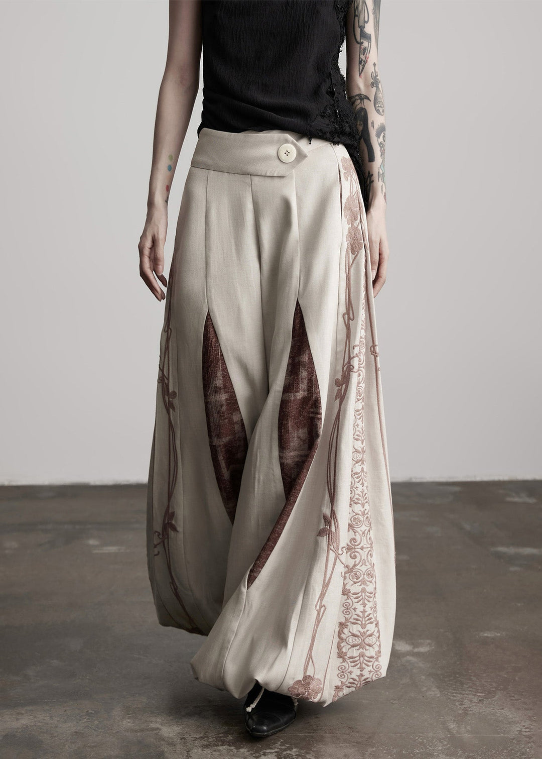 Casual Apricot Embroidered Drawstring Cotton Lantern Pants Spring