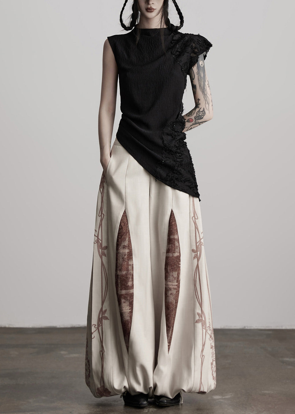 Casual Apricot Embroidered Drawstring Cotton Lantern Pants Spring