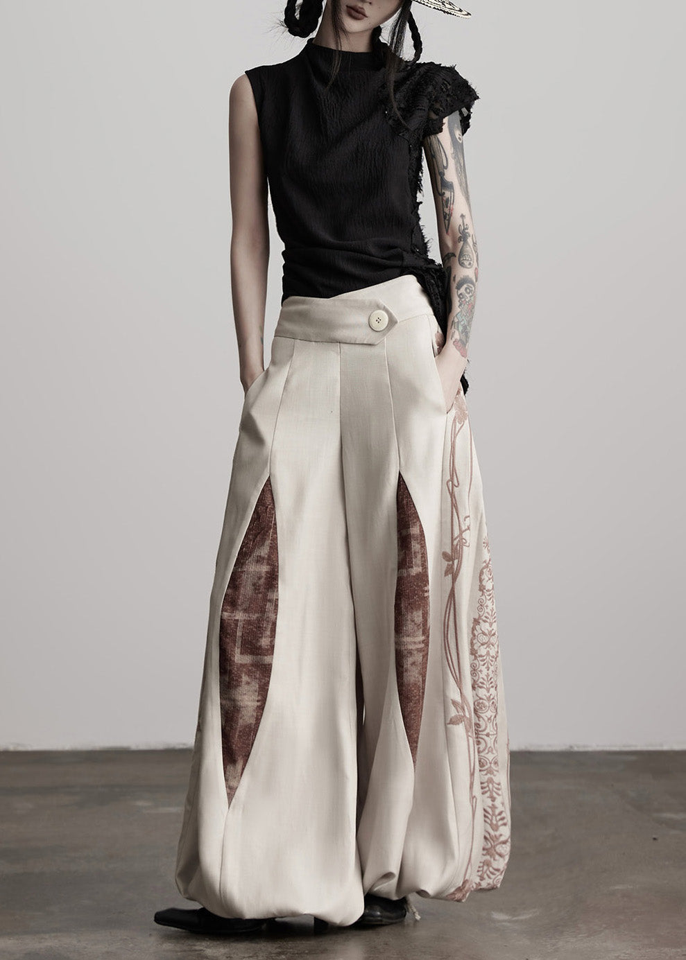 Casual Apricot Embroidered Drawstring Cotton Lantern Pants Spring