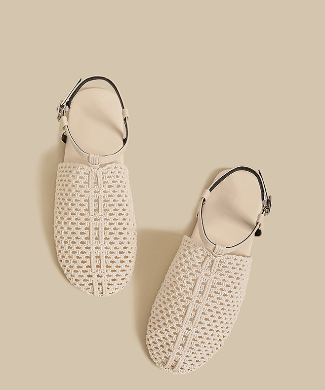 Casual Apricot Hollow Out Knit Fabric Splicing Sandals