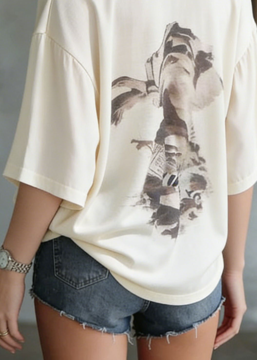 Casual Apricot O Neck Print Plus Size Cotton T Shirt Summer