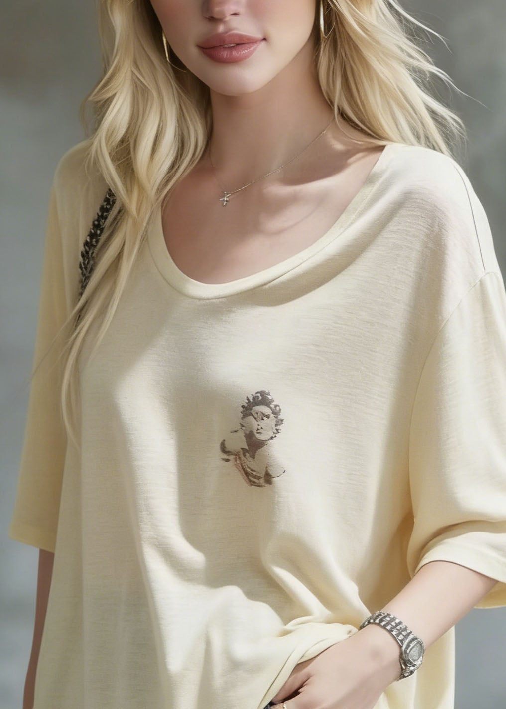 Casual Apricot O Neck Print Plus Size Cotton T Shirt Summer