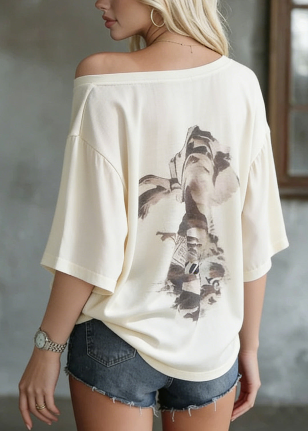 Casual Apricot O Neck Print Plus Size Cotton T Shirt Summer