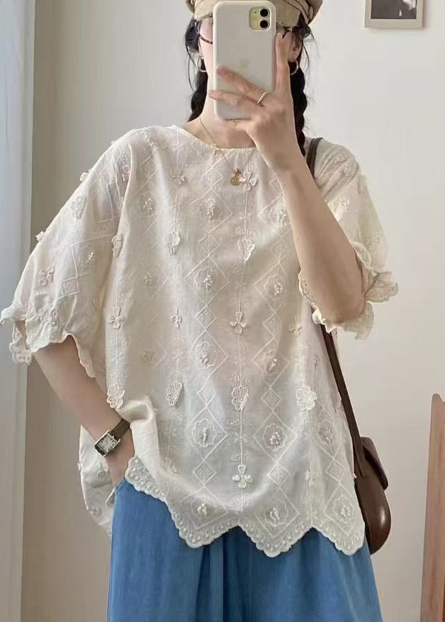 Casual Apricot Oversized Jacquard Cotton Top Summer